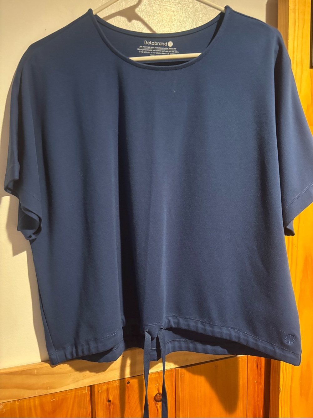 Betabrand Navy Blue Short Sleeve Drawstring Top